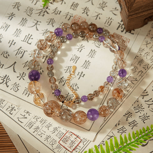 Rutilated Quartz & Amethyst Energy Necklace | Healing & Prosperity