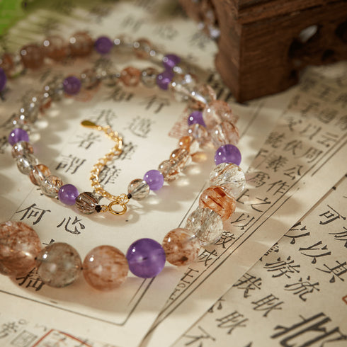 Rutilated Quartz & Amethyst Energy Necklace | Healing & Prosperity