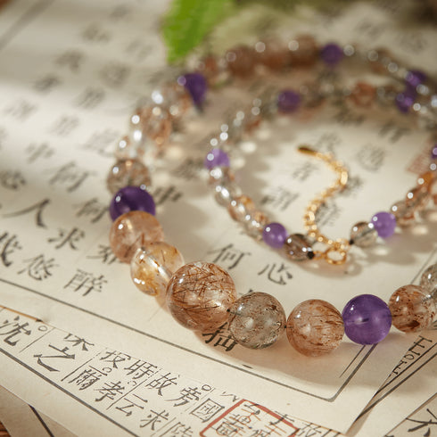 Rutilated Quartz & Amethyst Energy Necklace | Healing & Prosperity