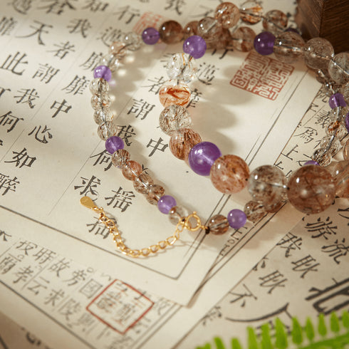 Rutilated Quartz & Amethyst Energy Necklace | Healing & Prosperity
