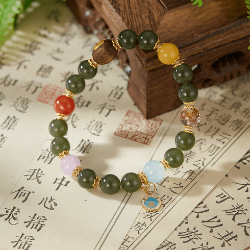 Multi - Gemstone Harmony Bracelet with Green Jade & Lucky Charm | Energy & Serenity