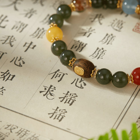 Multi - Gemstone Harmony Bracelet with Green Jade & Lucky Charm | Energy & Serenity
