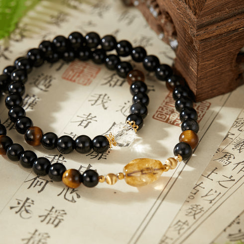 Black Onyx & Tiger Eye Energy Bracelet | Strength & Prosperity