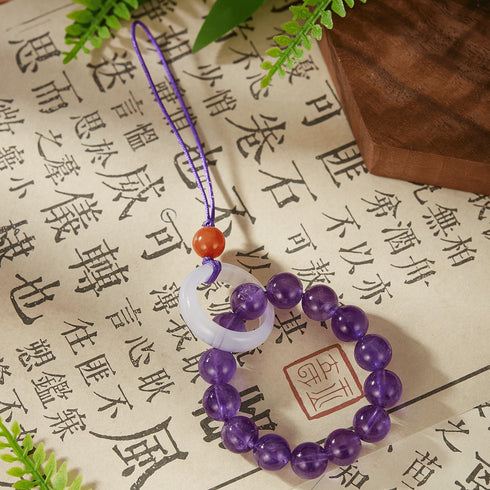 Amethyst & White Jade Circle Phone Charm | Energy & Serenity