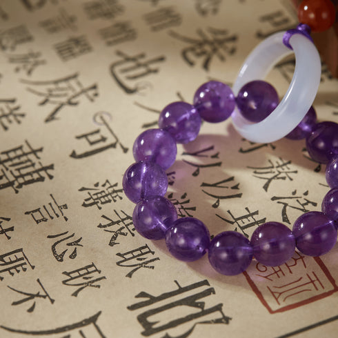 Amethyst & White Jade Circle Phone Charm | Energy & Serenity