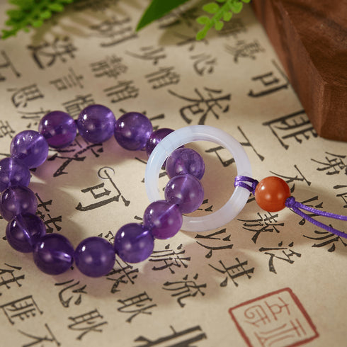 Amethyst & White Jade Circle Phone Charm | Energy & Serenity