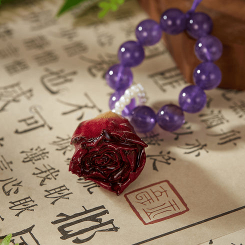 Natural Amethyst & Preserved Flower Phone Charm | Love & Serenity