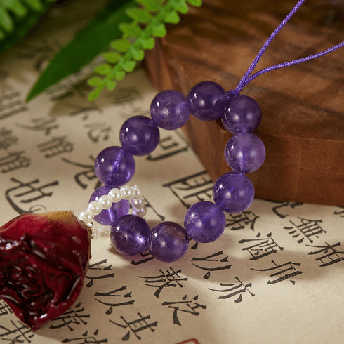 Natural Amethyst & Preserved Flower Phone Charm | Love & Serenity
