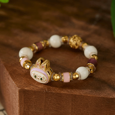 Enamel Bunny Charm Beaded Ring | Luck + Playful Energy