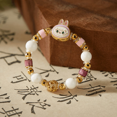 Enamel Bunny Charm Beaded Ring | Luck + Playful Energy