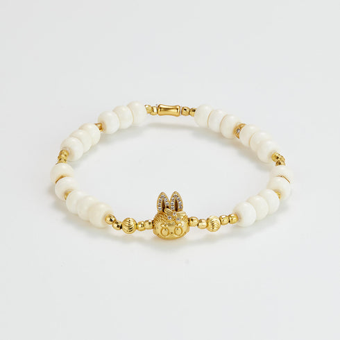 White Shell & Gold Bunny Bracelet | Lucky Charm Jewelry