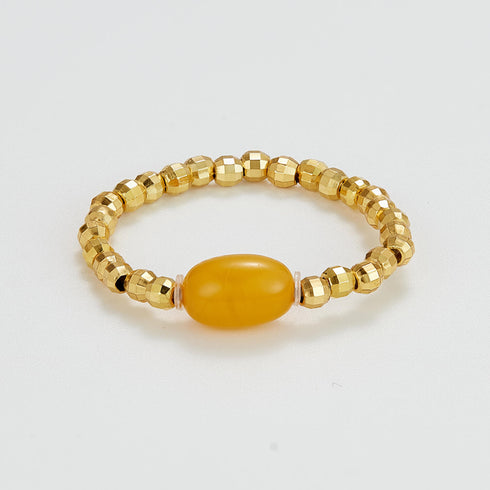 Gold - Beaded Yellow Agate Luck Ring | Prosperity & Vitality