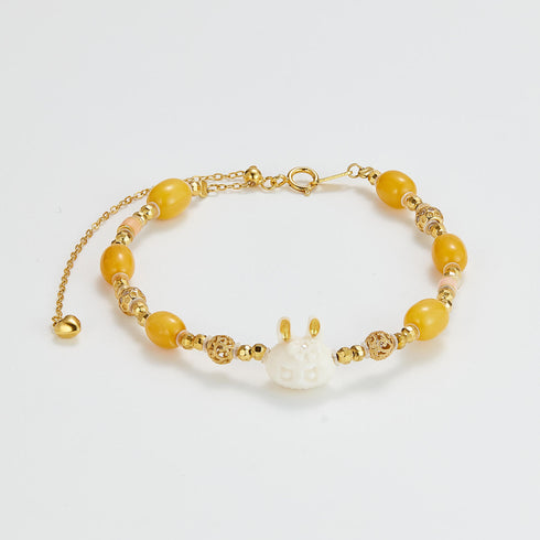 Citrine & White Bunny Charm Bracelet | Prosperity & Luck